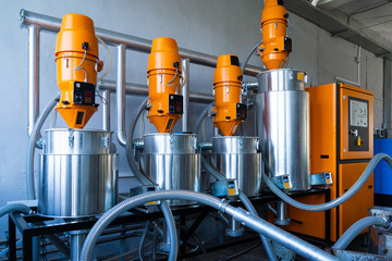 Polyurethane foam pipes production. Manufacturing facility. Automated production facility machine