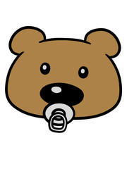 baby teddy gesicht kopf schnuller süßer kleiner bär bärchen kuscheltier grizzly spielzeug kind niedlich clipart comic cartoon design
