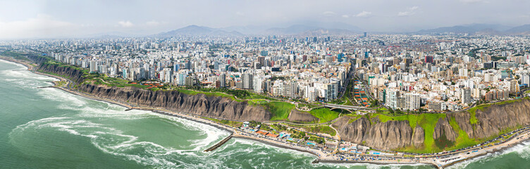 Aerial drone view of Lima city. Capital and main city of Peru. with 10 millions of people.