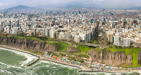 Aerial drone view of Lima city. Capital and main city of Peru. with 10 millions of people.