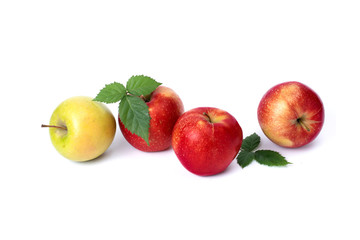 apples with leaves isolated on white background