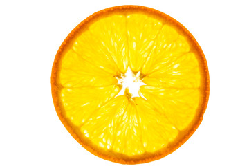 Slice of ripe orange on the white background