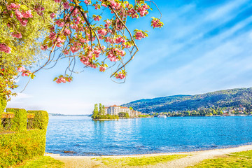View of the villa on Isola Bella Island on the beautiful Lake Lago Maggiore, Italy