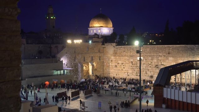 night view of the wailing wall in Jerusalem. a Holy place for Jews. religion Judaism