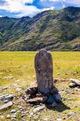 Ancient cult stone Stella. Gorny Altai, Russia