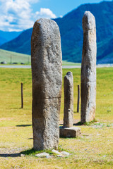 Ancient cult stone Stella. Gorny Altai, Russia