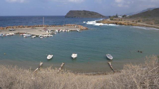 The beautiful Mochlos beach, Nr Sitia, North Eastern Crete with St Nicholas Island offshore