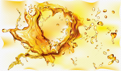 Yellow splashes of juices on transparent background