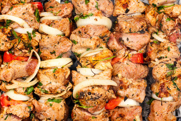 Skewers closeup as a top view background