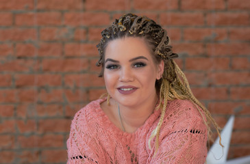 Portrait of funny emotional young chubby woman having shocked surprised look, popping out her eyes. Plus size girl