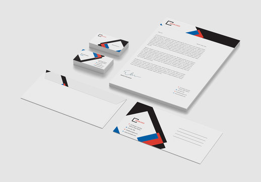 Stationery Set with Red, Blue and Black Accents