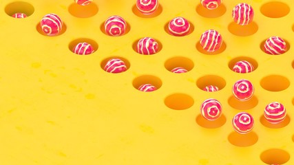Sweet candy caramel background 3d render. Colorful vivid pink and yellow