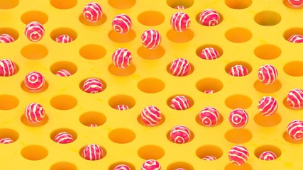 Stylish sweet candy abstract background. 3d illustration pink and yellow colors