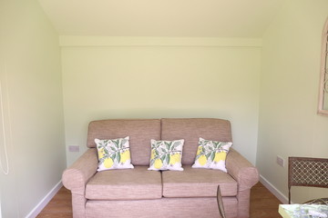 Interior of summerhouse, a small new garden room.