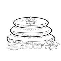 Sketch of spa objects. Pile of stones, candles and flowers - Vector