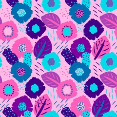 Printed kitchen splashbacks Light Pink Seamless floral pattern with flowers and leaves, vector. Colorful seamless pattern with abstract floral motif. Good for products for kids, covers, print on fabric, wallpaper and more