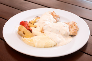chicken meat bechamel sauce