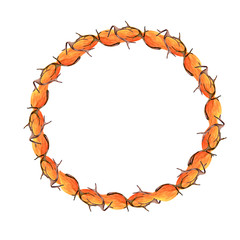 Frame of autumn leaves and dry branches with space for text. Watercolor composition on the theme of autumn for invitations, greetings or banners.