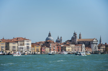 Fototapeta na wymiar Venice, Italy: Venice overview, panoramic view from the boat, 2019