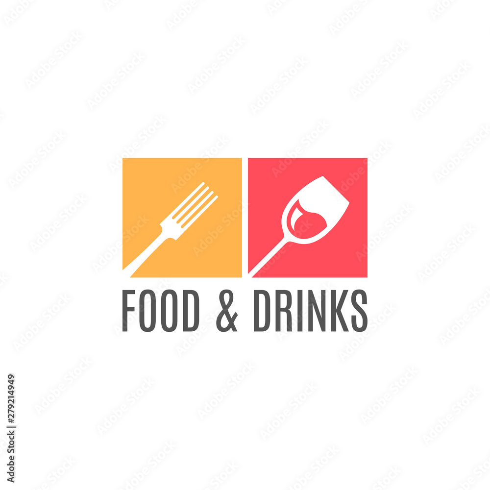 Poster food and drinks logo. wine glass with fork