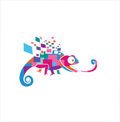 abstract chameleon tech logo icon colorful design vector illustration . Digital chameleon Logo Design Idea © blueberry 99d