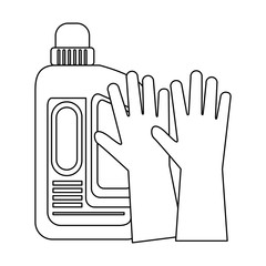 Set of cleaning equipment and products in black and white