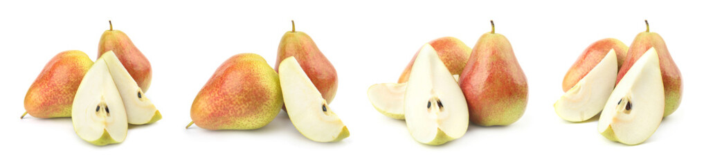 Set of sweet ripe pears on white background. Banner design