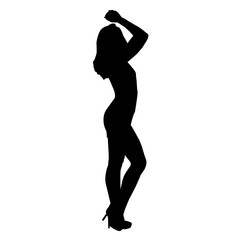 Fototapeta na wymiar Vector black silhouette of a fashion woman isolated on white background