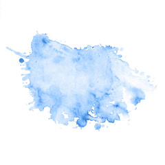 Watercolor blot of blue with splashes and stains.