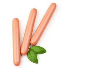 Fresh boiled sausages, flat lay, isolated on white background