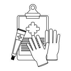 Medical healthcare equipment and supplies in black and white