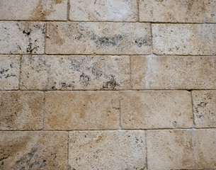 Background of old stone. Limestone is a sedimentary, detrital rock of organic, less often chemogenic origin, consisting of calcium carbonate (CaCO3) in the form of calcite crystals.