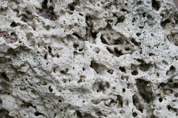 Background of old stone. Limestone is a sedimentary, detrital rock of organic, less often chemogenic origin, consisting of calcium carbonate (CaCO3) in the form of calcite crystals.