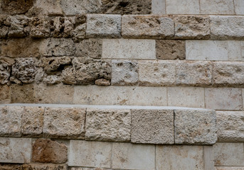 Background of old stone. Limestone is a sedimentary, detrital rock of organic, less often chemogenic origin, consisting of calcium carbonate (CaCO3) in the form of calcite crystals.