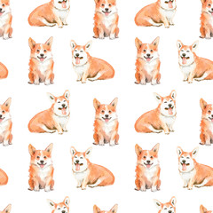 Corgi dog. Seamless pattern.