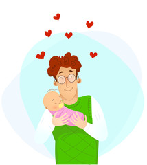 Happy young father holding his newborn baby on hands