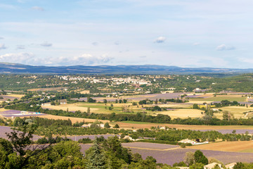Fototapeta na wymiar Background with aerial view on lavender fields at Provence, South of France