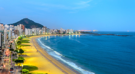 The Costa Beach in Vila Velha during the blue hour , Espirito Santo , Brazil.