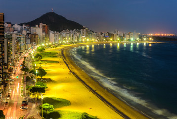 Night view of The Costa Beach in Vila Velha , Espirito Santo , Brazil.