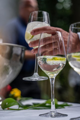 Close up of pouring in aperitif at an outdoor bar