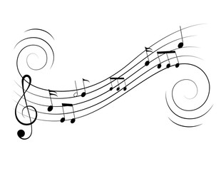 Vector music notes treble clef flow on music staff
