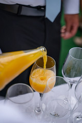 Close up of pouring in aperitif at an outdoor bar