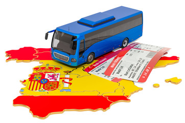 Bus travel in Spain, concept. 3D rendering