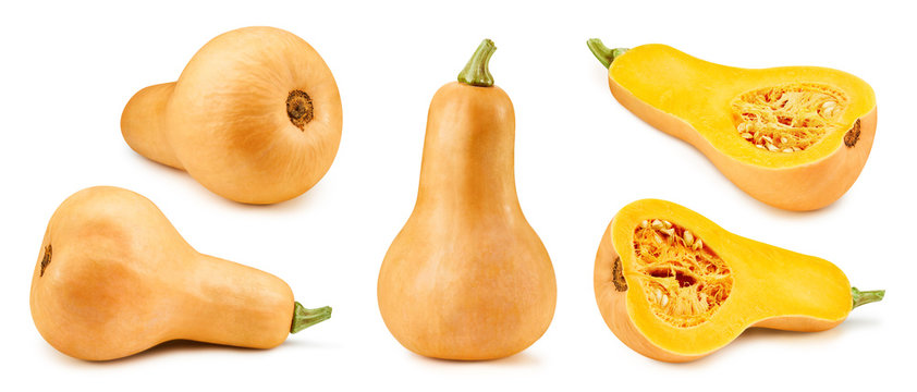 Butternut pumpkin and slice clipping path