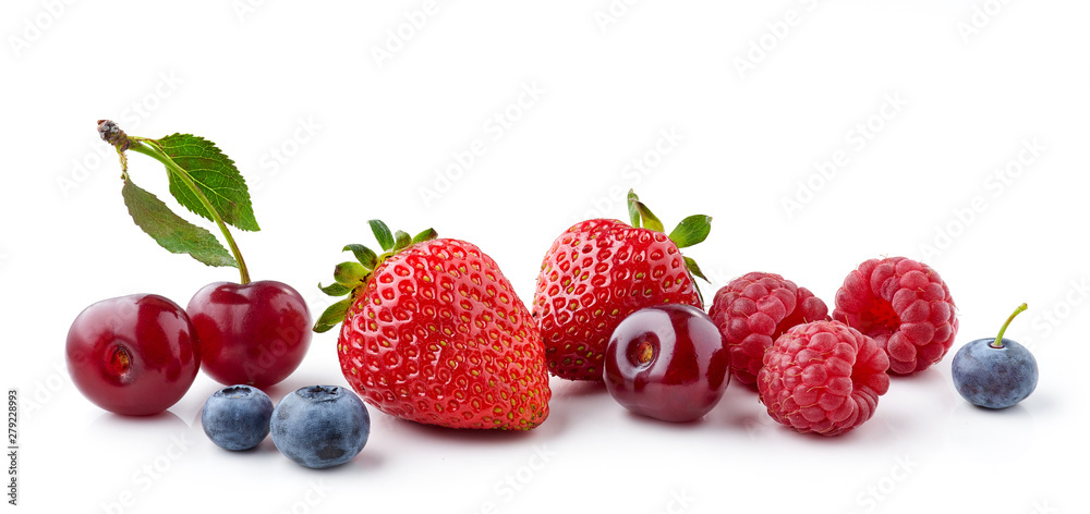 Wall mural fresh berries on white background