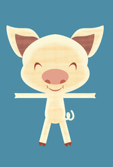 Illustration of a cute  piggy standing with his arms stretched out and eyes closed