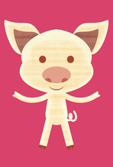 Illustration of a cute piggy standing smiling with open arms 