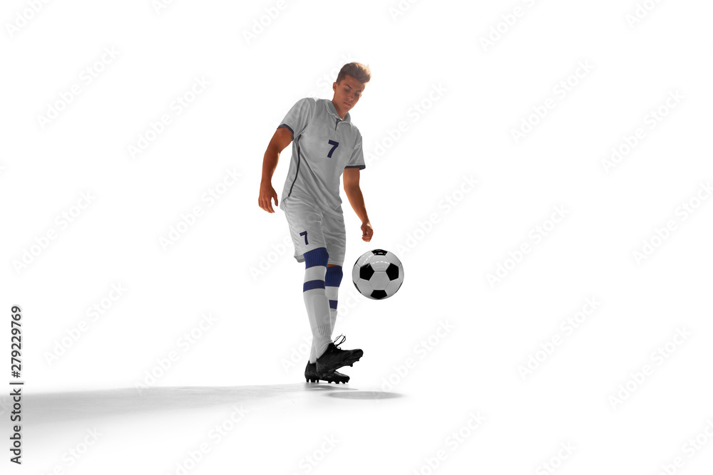 Poster soccer players isolated on white.