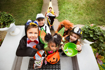 Fototapeta premium Portrait of children in fancy dress costumes on Halloween