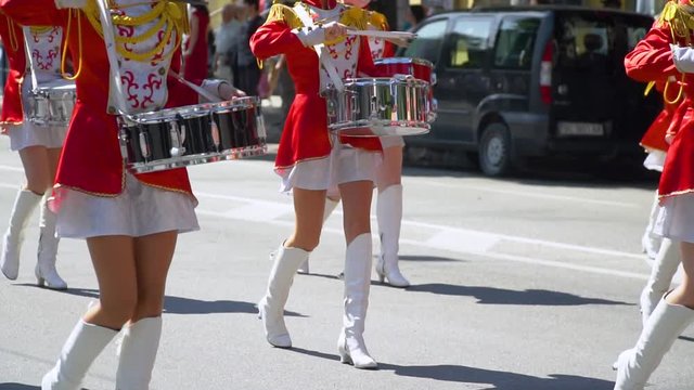 Street performance on the occasion of the holiday. Slow motion